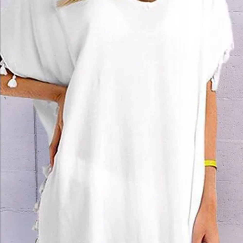 Women’s white tassel swim coverup one size